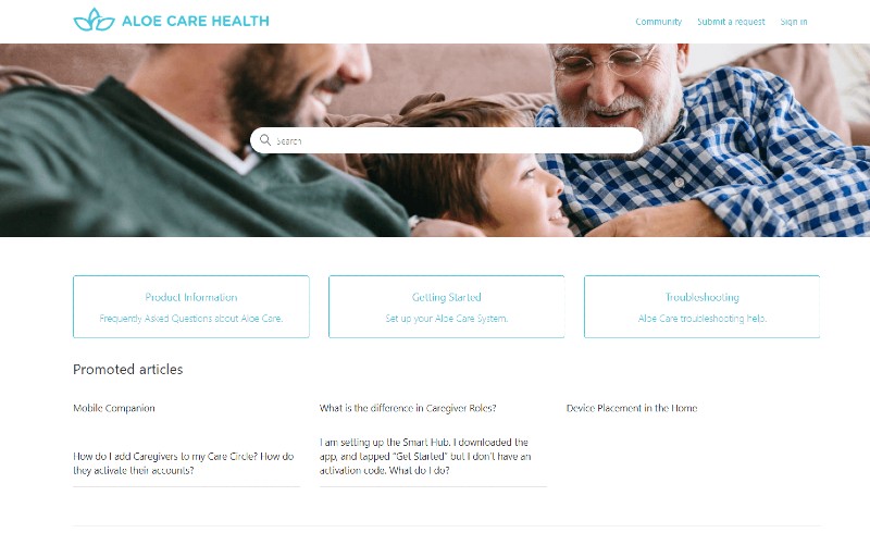 aloe care health support page screenshot