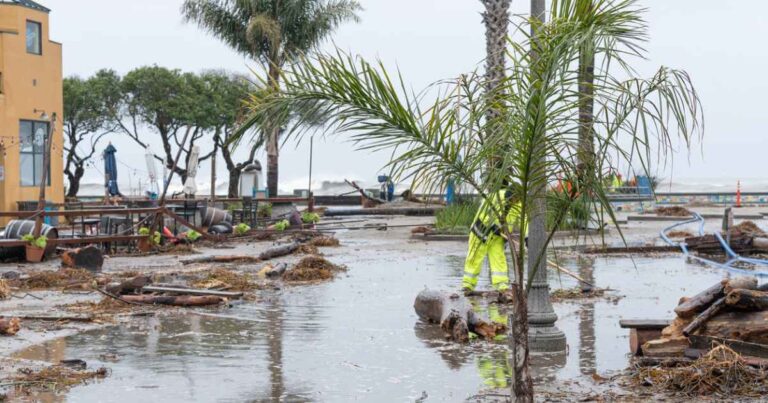 Bomb cyclone causes severe storm with severe flood damage in Capitola; storm kills 2 in coastal Santa Cruz County, CA, part of Capitola Wharf and Sea Cliff Pier 2023