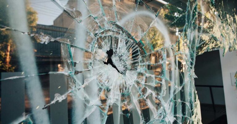 Shop window broken stock photo