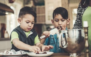 kids baking in kitchen with mom