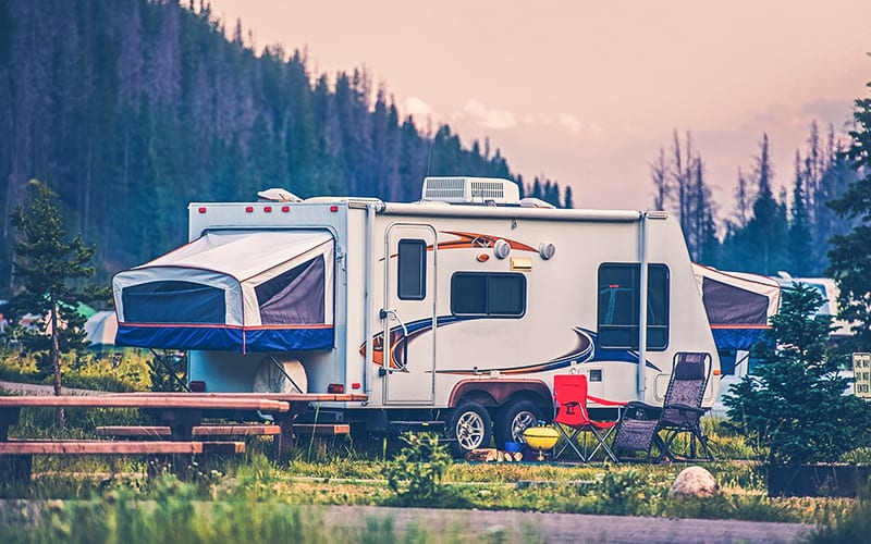 rv parked in the mountains