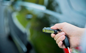 remote car starter being used outdoors