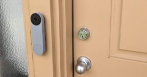 nest doorbell installed next to door