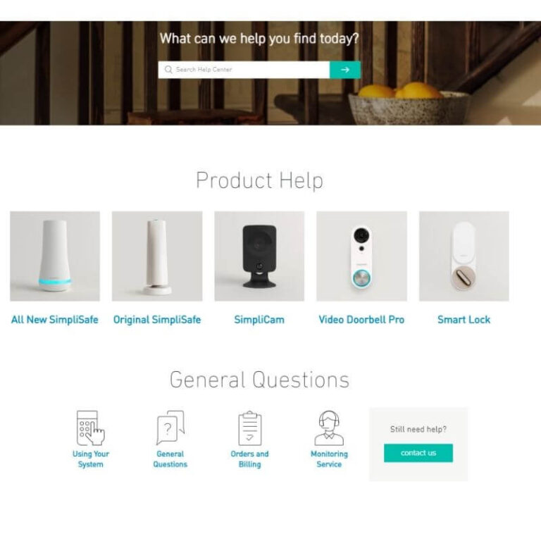 SimpliSafe Help Center screenshot