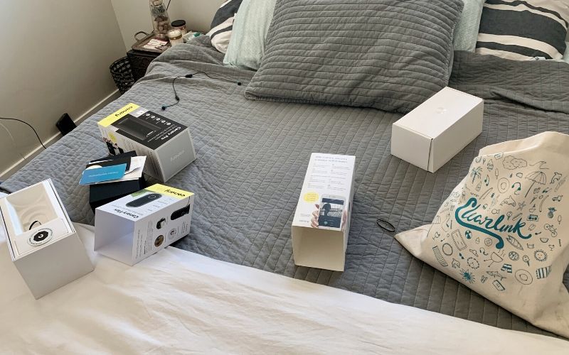 canary boxes on bed