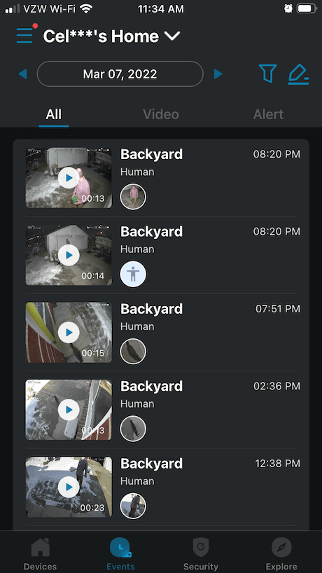 Video timeline on the Eufy Security app