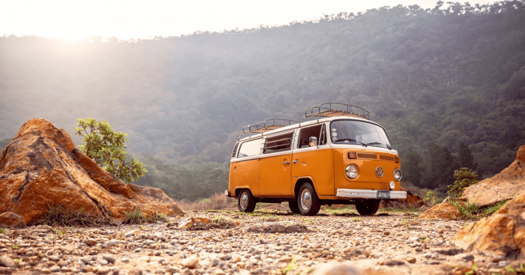 Van on mountain road