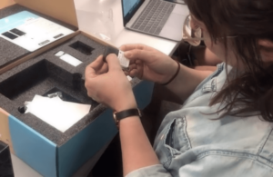 Woman testing security devices